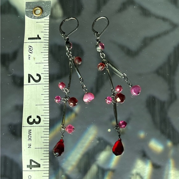 Pink Red Bead drop earrings - Picture 2 of 2